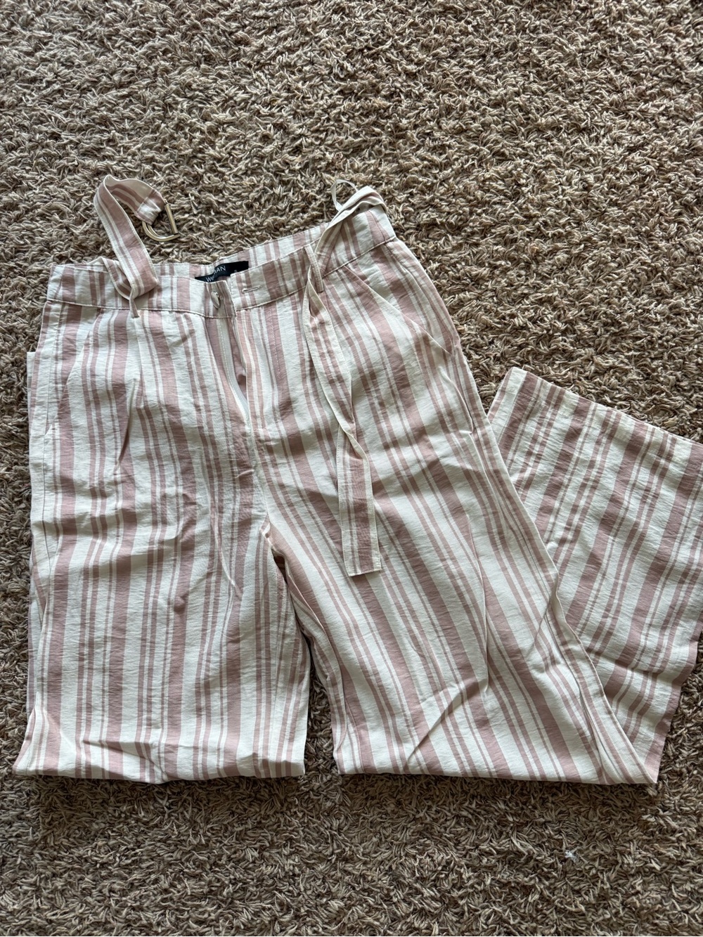 Striped Pink and White Linen-Blend Pants